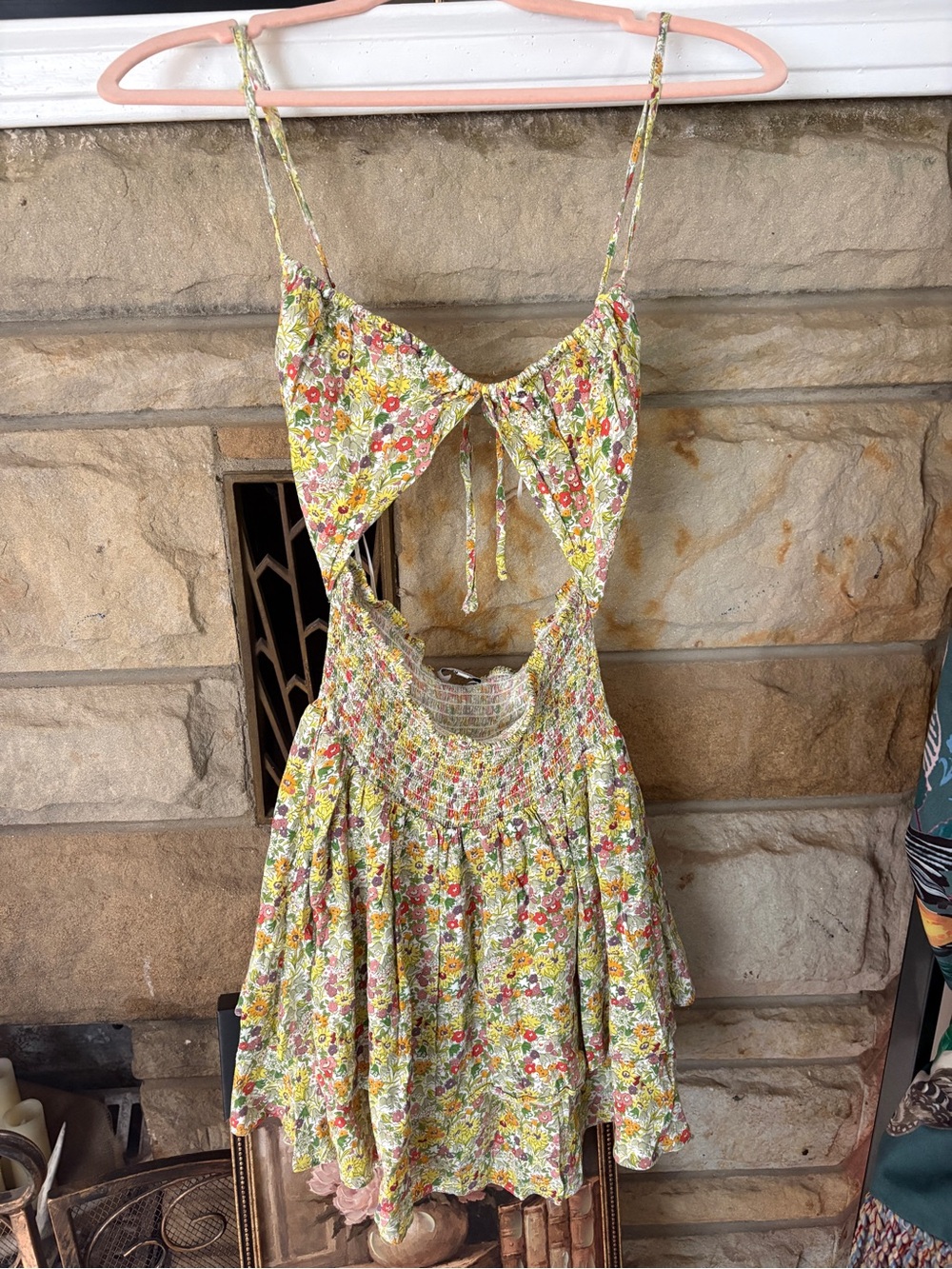 Rays For Days Yellow Multi-color Floral triangle style dress with peekaboo